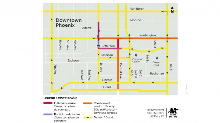 Map of construction detours during phase 2 of single tracking