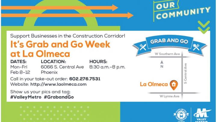 La Olmeca Grab and Go event flier.