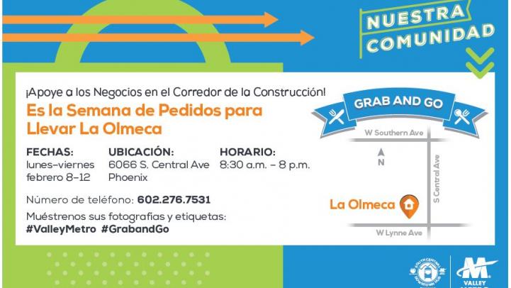 La Olmeca Grab and Go event flier.