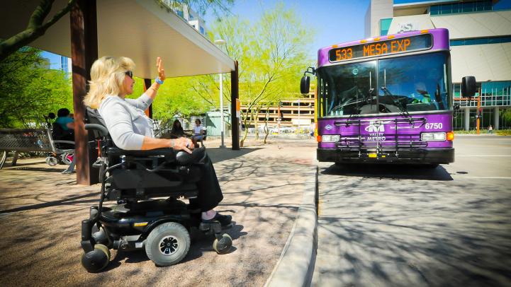 Woman in wheelchair flags down Valley Metro bus