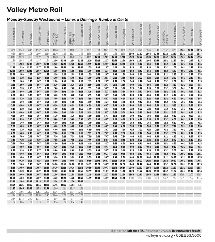 Rail Schedule starting April 16 Valley Metro