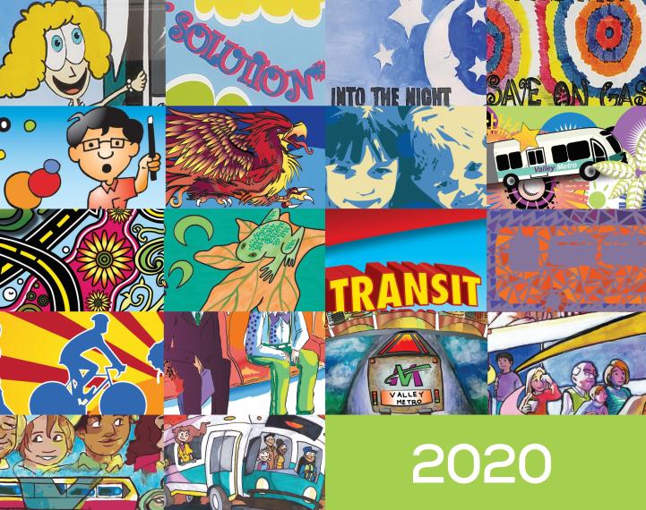 A collage of artwork from past Design a Transit Wrap winners