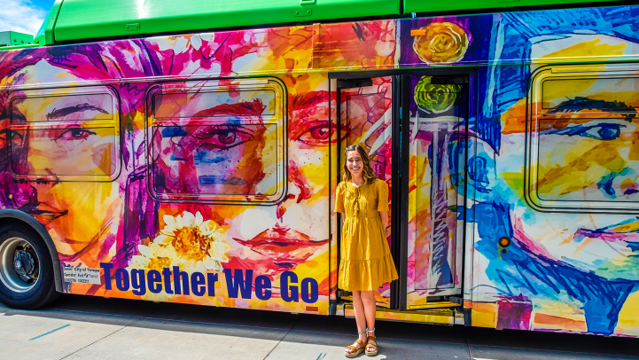 Sydney Storment, the winner of Valley Metro’s 21st Annual Design a Transit Wrap contest presents her artwork, Together We Go