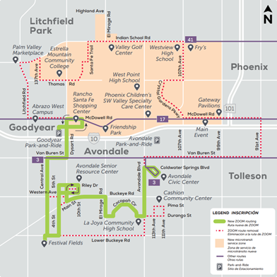 Map of Avondale transit routes