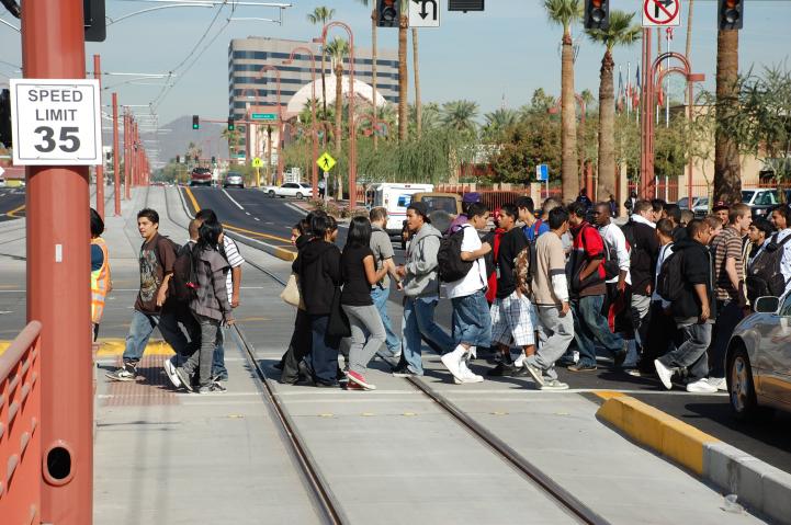 Central High School students cross the road.