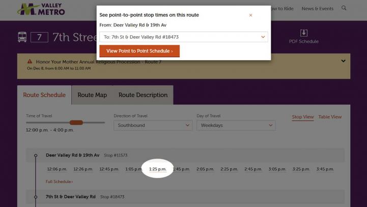 eschedule screenshot showing timetable with highlighted time and resulting dialog box