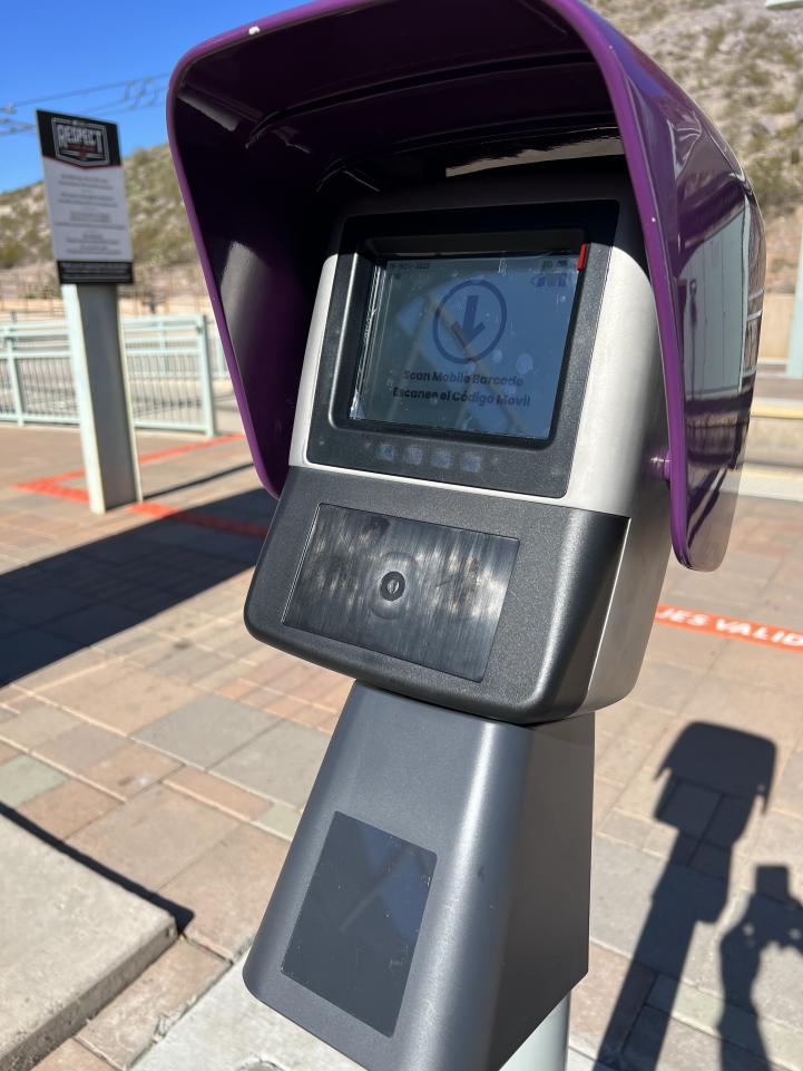 Purple fare reader at light rail station