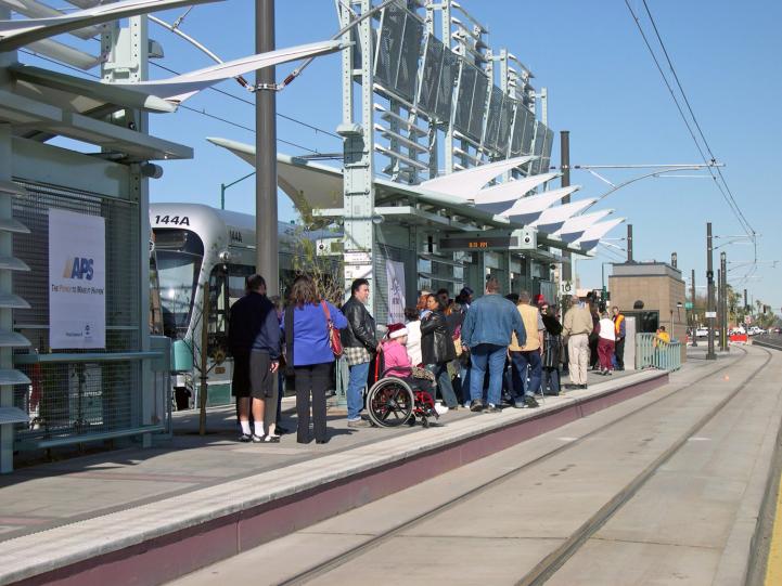 Riders on the 19th Ave/Montebello Station