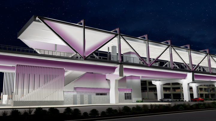 Future Metrocenter Station (looking northeast). Nighttime station lighting color will be adjustable. Future Metrocenter Station (looking northeast). Nighttime station lighting color will be adjustable.