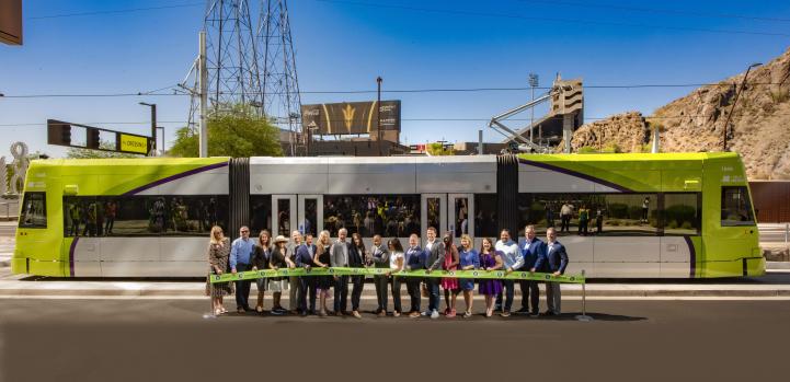 Local leaders cut the ribbon to officially start streetcar service in Tempe