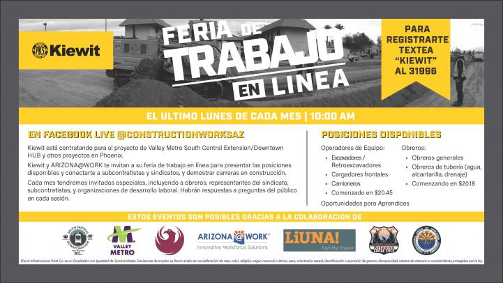 Feria de trabajo en linea flyer. Más información a continuación.