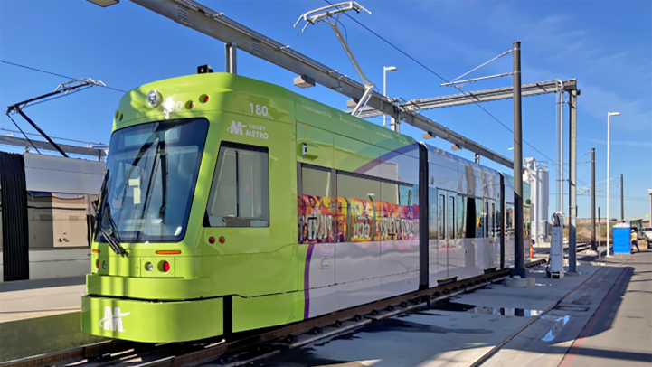 Steetcar vehicle stationary at the Operations and Maintenance Center.