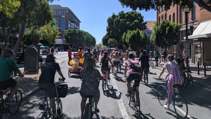 Biking down Mill Avenue