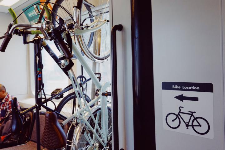 bikes in rack on light rail train