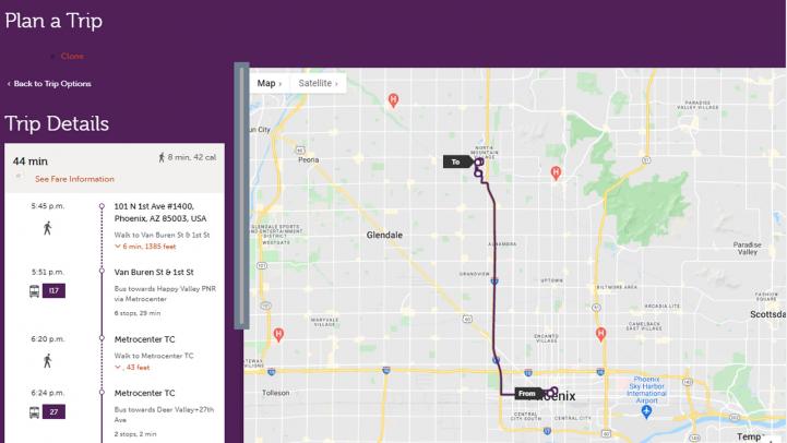 Using a website to plan a trip