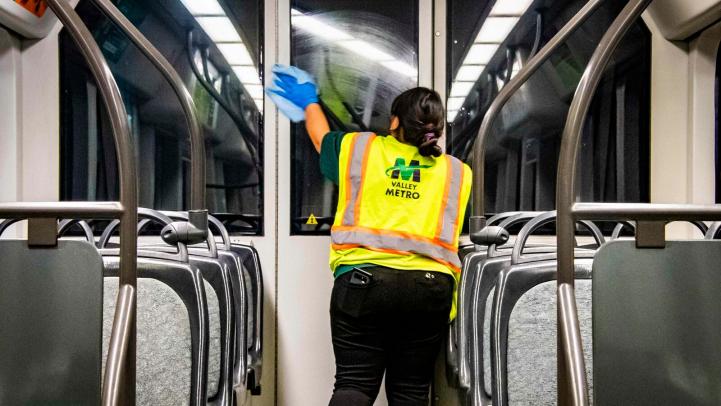 Crews clean Valley Metro train after a day of service Crews clean Valley Metro train after a day of service