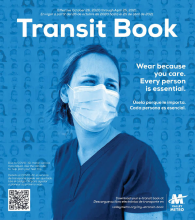 Transit Book cover thumbnail "Wear because you care. Every person is essential."